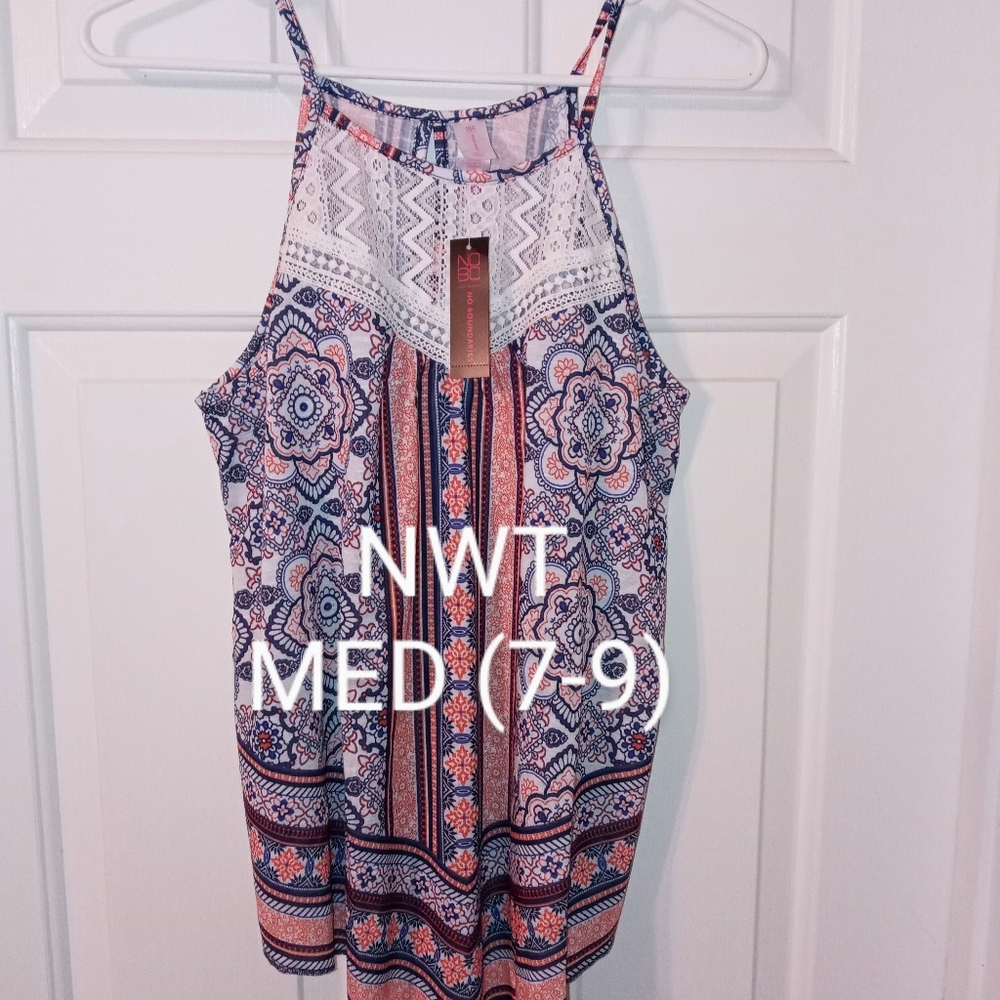 4/$20💥NWT TANK/CAMI PRINTED TOP W LACE, MED